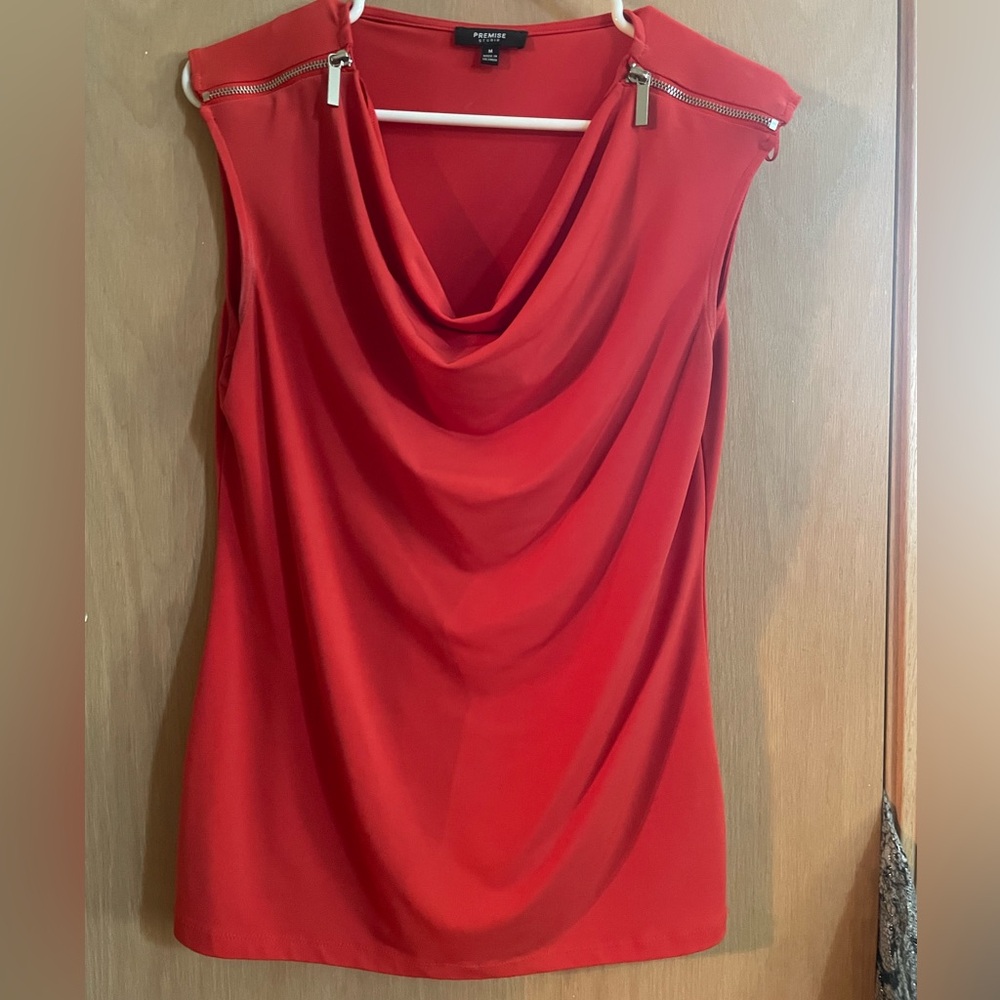 Premise Orange Sleeveless Draped Blouse